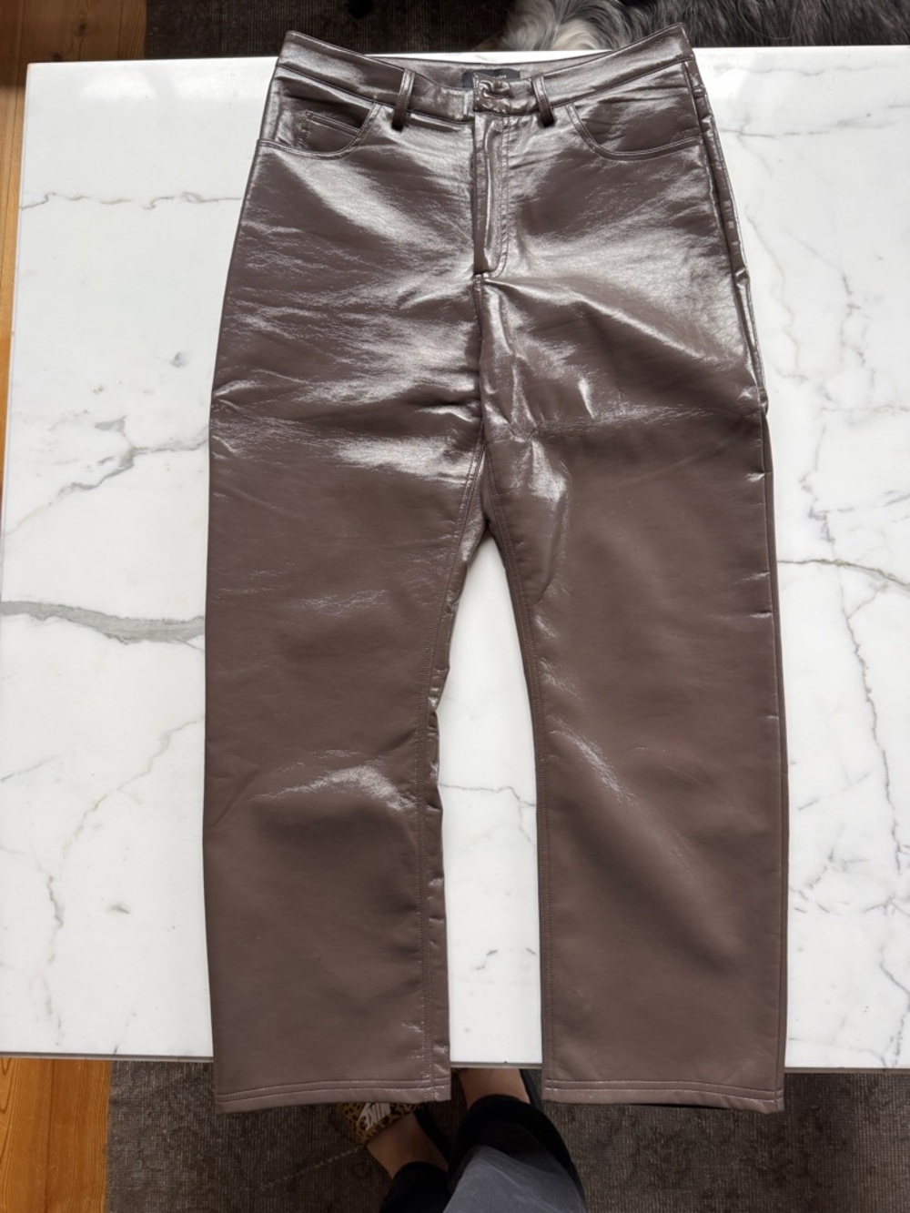 Entire Studios Brown Faux Leather Straight-Leg Pants